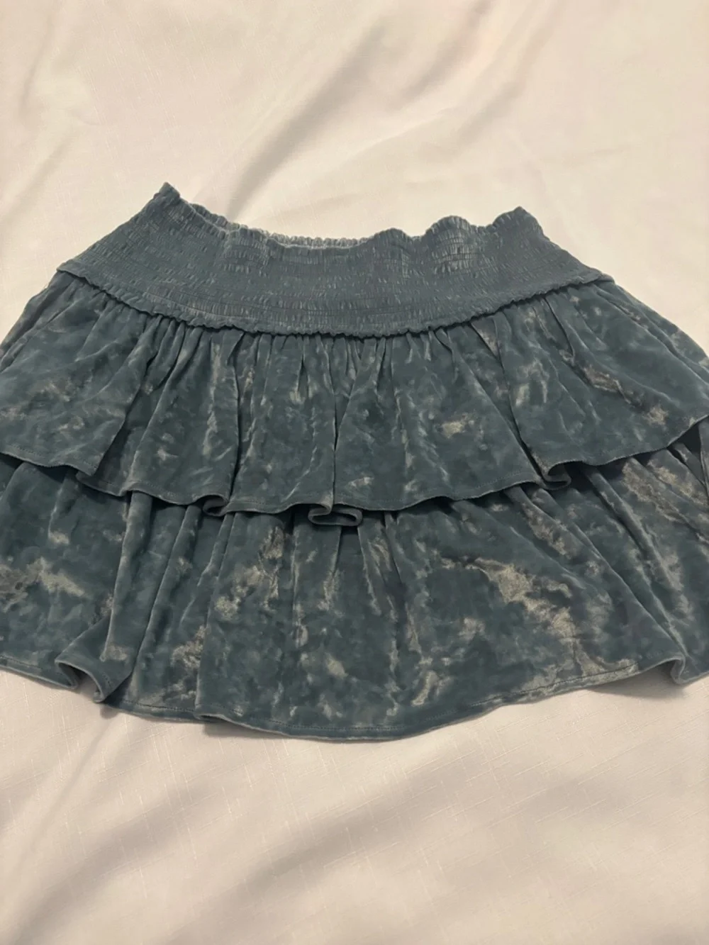 Aerie Frills n Thrills Sage Green SZ L velvet ruffle tiered mini skirt NWOT